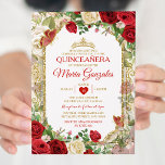 Invitación Mariposa de la Corona de Oro y Rojo Brillante de Q<br><div class="desc">Quinceañera Brillante Rojo & Oro Corona Mariposa Mexicana Invitación Mis Quince 15 Anos,  16 Años, </div>