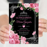 Invitación Mariposa de la Corona de Quinceañera Rosa Negra 15<br><div class="desc">Invitación a la mariposa mexicana de la Corona de Plata Rosa Negra Quinceañera Quince Anos,  16º cumpleaños, </div>