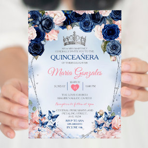 Invitación Mariposa de la Corona Rosa Quinceañera 15 Anos