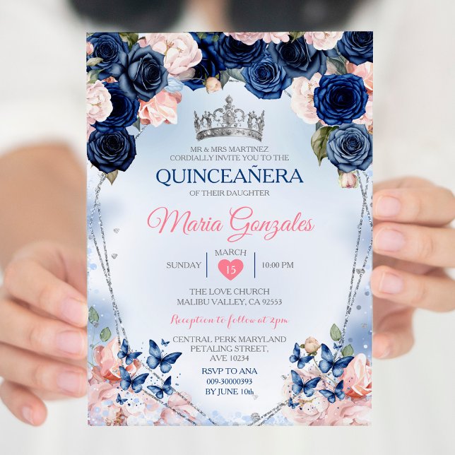 Invitación Mariposa de la Corona Rosa Quinceañera 15 Anos (Subido por el creador)