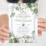 Invitación Mariposa de la Corona Verde de Plata Quinceañera<br><div class="desc">Quinceañera Sage Green & Silver Crown Mariposa Mexicana Invitación Mis Quince 15 Anos,  16 Años, </div>