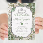Invitación Mariposa de la Corona Verde y Plata de Quinceañera<br><div class="desc">Quinceañera Sage Green & Silver Crown Mariposa Mexicana Invitación Mis Quince 15 Anos,  16 Años, </div>