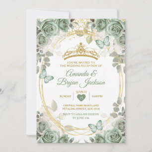 Invitación Mariposa de la Crown de oro verde de la recepción