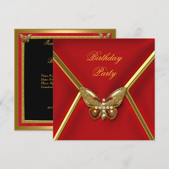 Invitación Mariposa de la fiesta de cumpleaños - Imagen de or (Anverso / Reverso)