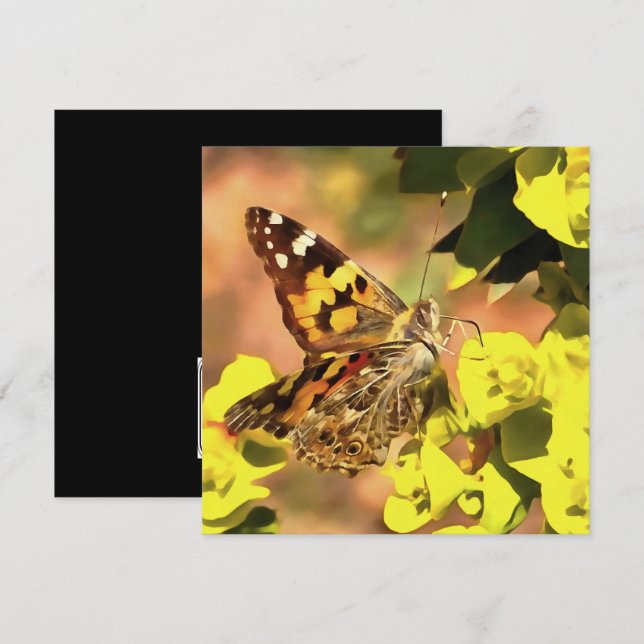 Invitación Mariposa de Lady pintada en Myrtle Spurge (Anverso / Reverso)