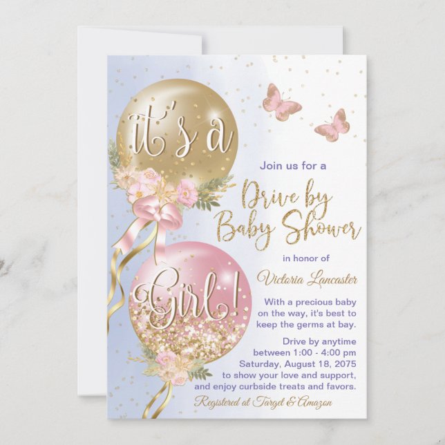 Invitación Mariposa De Los Globos Covierta Por Baby Shower (Anverso)