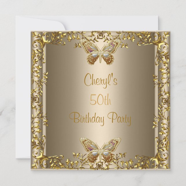 Invitación Mariposa de oro de bronce de 50 años elegante (Anverso)