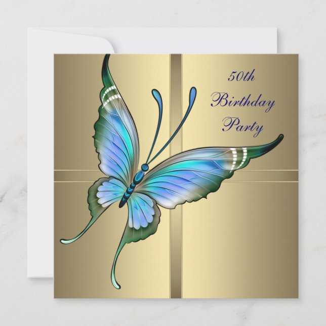 Invitación Mariposa de Oro Mujeres 50 cumpleaños (Anverso)