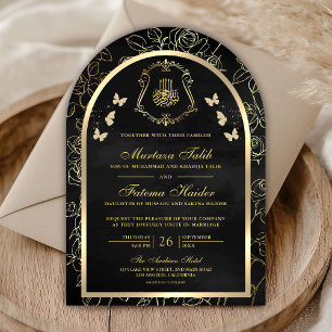 Invitación Mariposa de Oro Negro Arco Musulmán Boda