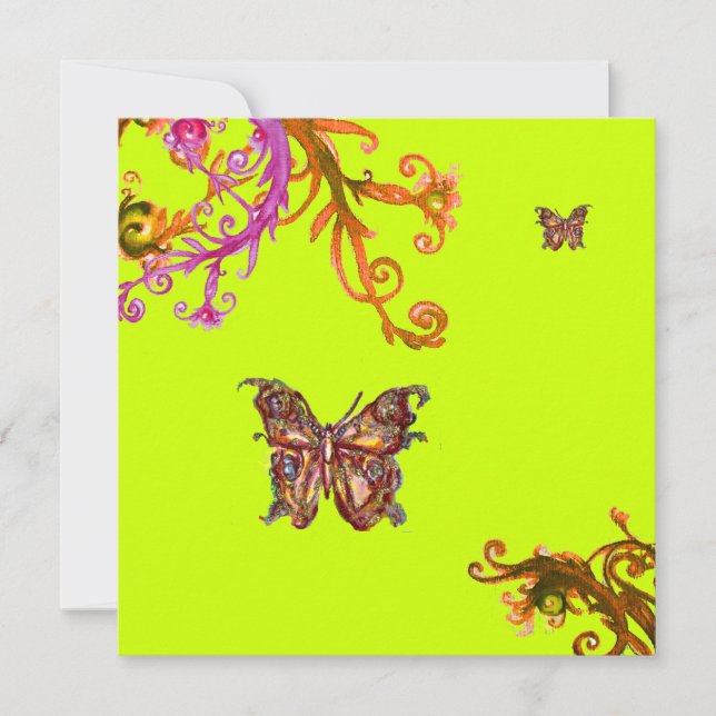 Invitación MARIPOSA DE ORO , rosa brillante amarillo verde (Anverso)