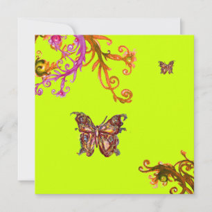 Invitación MARIPOSA DE ORO , rosa brillante amarillo verde