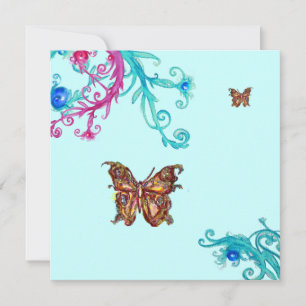 Invitación MARIPOSA DE ORO , rosa brillante azul