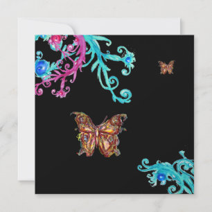 Invitación MARIPOSA DE ORO , rosa brillante azul negro