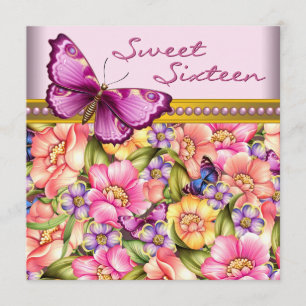 Invitación Mariposa de oro rosa Cumpleaños dulce 16