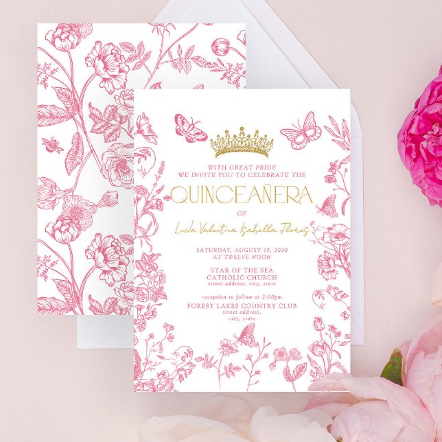 Invitación Mariposa de Oro Rosa Quinceañera Mis Quince Años (Subido por el creador)
