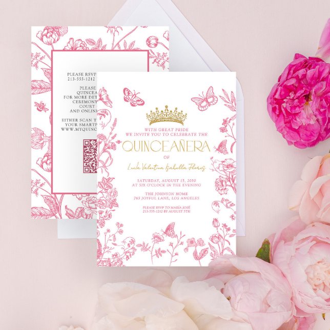 Invitación Mariposa de Oro Rosa Quinceañera QR Mis Quince Año (Subido por el creador)