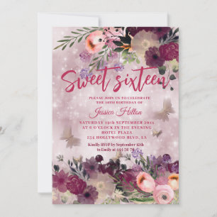 Invitación Mariposa de primavera jardín floral dulce dieciséi