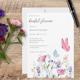 Invitación Mariposa de primavera y flores silvestres ducha de