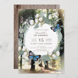 Invitación Mariposa del bosque encantada 1er cumpleaños
