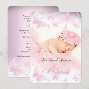 Invitación Mariposa destello rosa blanco Bautizo