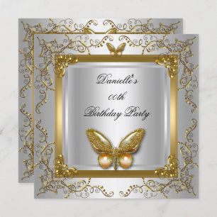 Invitación Mariposa dorada blanca de fiesta de cumpleaños