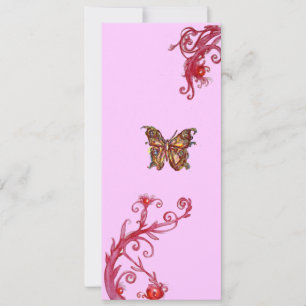 Invitación MARIPOSA DORADA, brillantes florecimientos rojos r