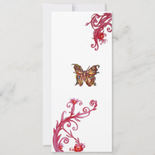 Invitación MARIPOSA DORADA , florituras blancas rojas brillan