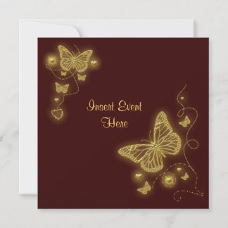 Invitación Mariposa dorada parda elegante