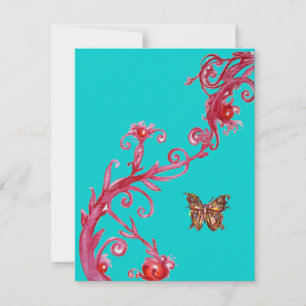 Invitación MARIPOSA DORADA , rojo brillante azul