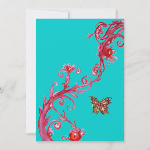 Invitación MARIPOSA DORADA , rojo brillante azul