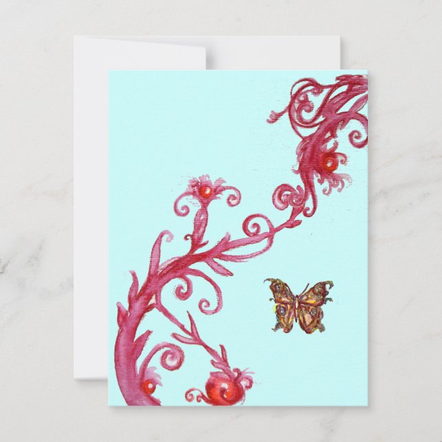 Invitación MARIPOSA DORADA, rojo brillante azul (Anverso)