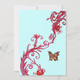 Invitación MARIPOSA DORADA, rojo brillante azul