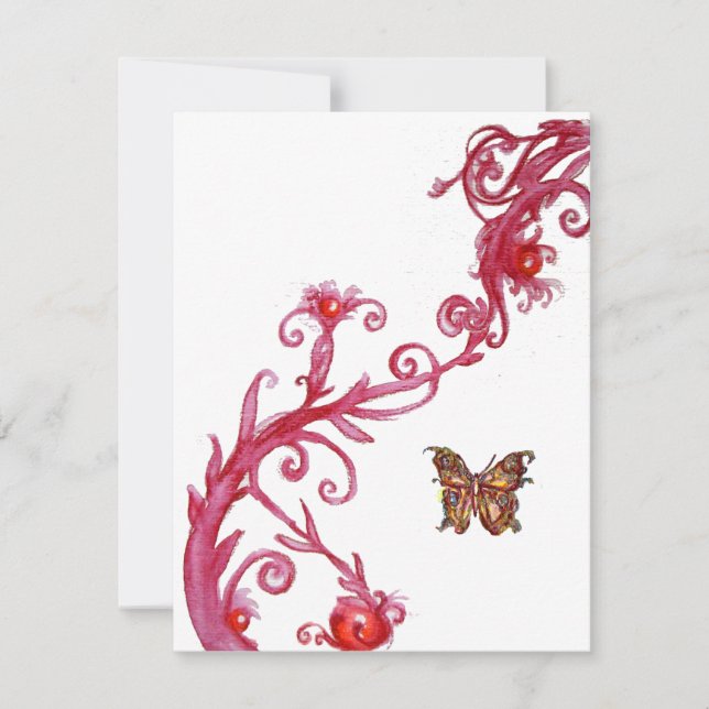 Invitación MARIPOSA DORADA, rojo brillante blanco (Anverso)