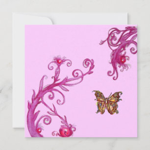 Invitación MARIPOSA DORADA , rosa brillante