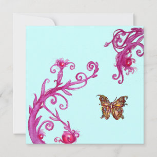 Invitación MARIPOSA DORADA , rosa brillante azul