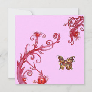 Invitación MARIPOSA DORADA , rosa brillante rojo