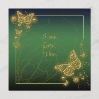 Invitación Mariposa dorada verde esmeralda elegante