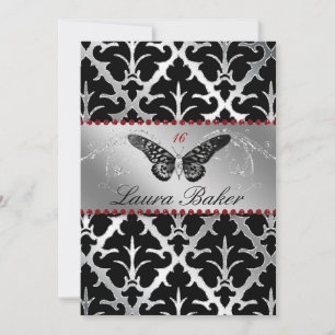 Invitación Mariposa dulce 16 Invitar damasco rojo esparkle