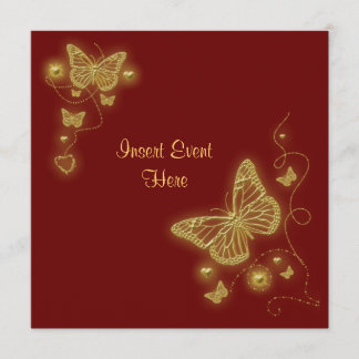 Invitación Mariposa elegante vino rojo dorado