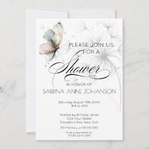 Invitación Mariposa elegante y dandelión Puff Pastel Tinta 