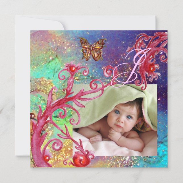 INVITACIÓN MARIPOSA EN AZUL, HOJA DE CHICO DE BEBÉ (Anverso)