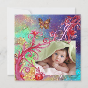 INVITACIÓN MARIPOSA EN AZUL, HOJA DE CHICO DE BEBÉ