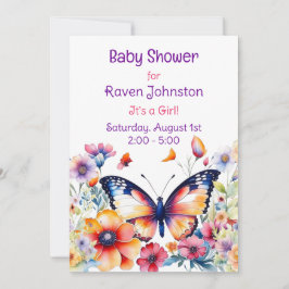 Invitación Mariposa en Baby Shower Chica de Flores