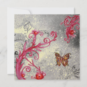 Invitación MARIPOSA EN DESTELLO 2 rojo dorado metálico boda
