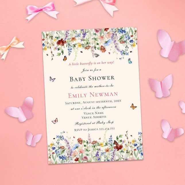 Invitación Mariposa en el camino | Chica floral Baby Shower (Subido por el creador)