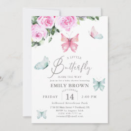Invitación Mariposa en el camino rosado Chica Baby Shower