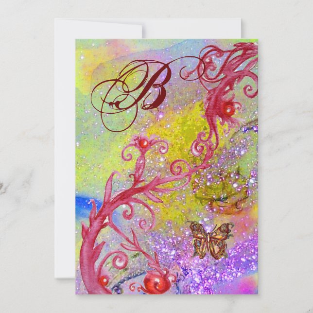 Invitación MARIPOSA EN EL SOPORTE PURPLE 2 Bodas Monograma (Anverso)