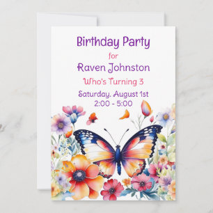 Invitación Mariposa en fiesta de cumpleaños de Chica de flore