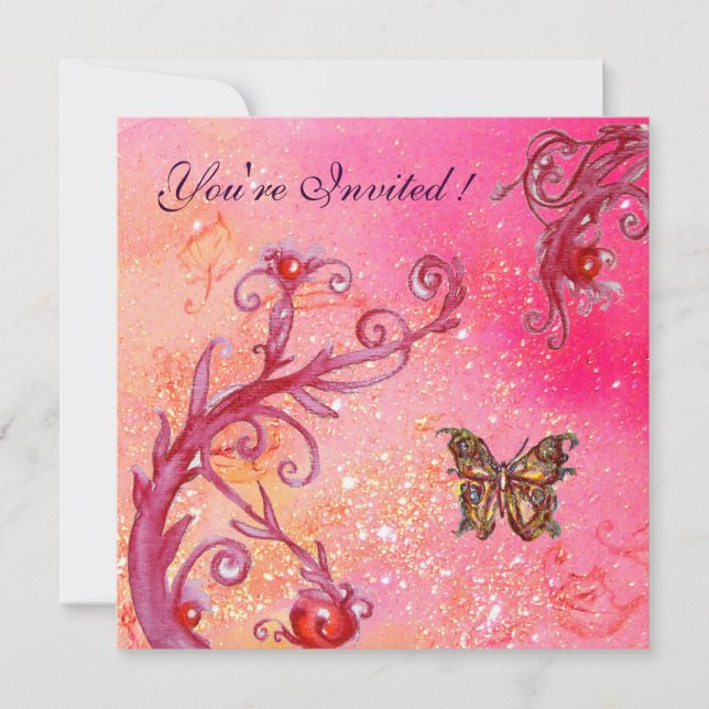 Invitación MARIPOSA EN SPARKLES Elegant Pink Wedding Party (Anverso)
