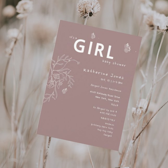 Invitación Mariposa es un Baby Shower Chica Mauve (Subido por el creador)